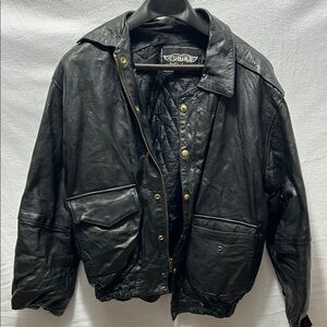 Unik Black Leather Bomber Jacket